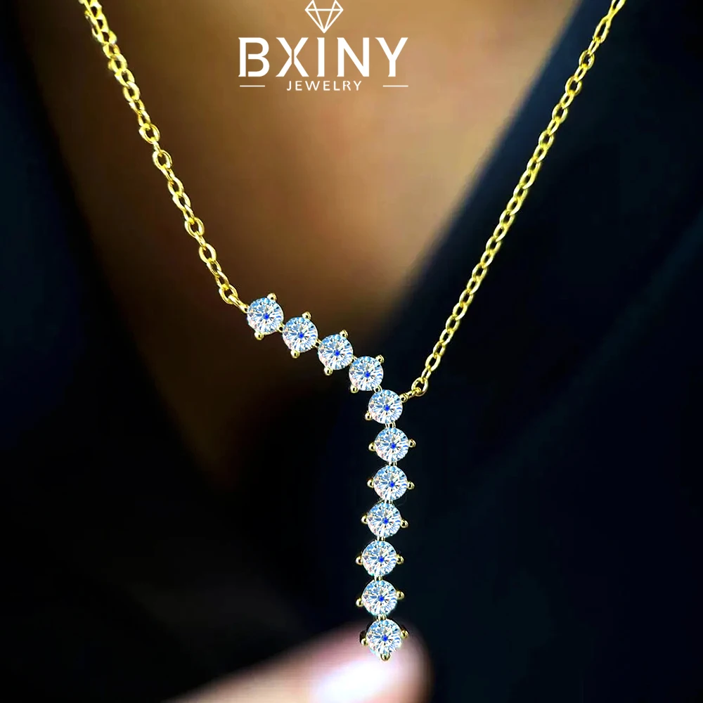 

Ожерелье BXINY 1.1CT с муассанитом, серебро 925 пробы, подвеска с 11 камнями, цепочка-колье, подарки для женщин, свадебные украшения, ювелирные изделия высокого качества