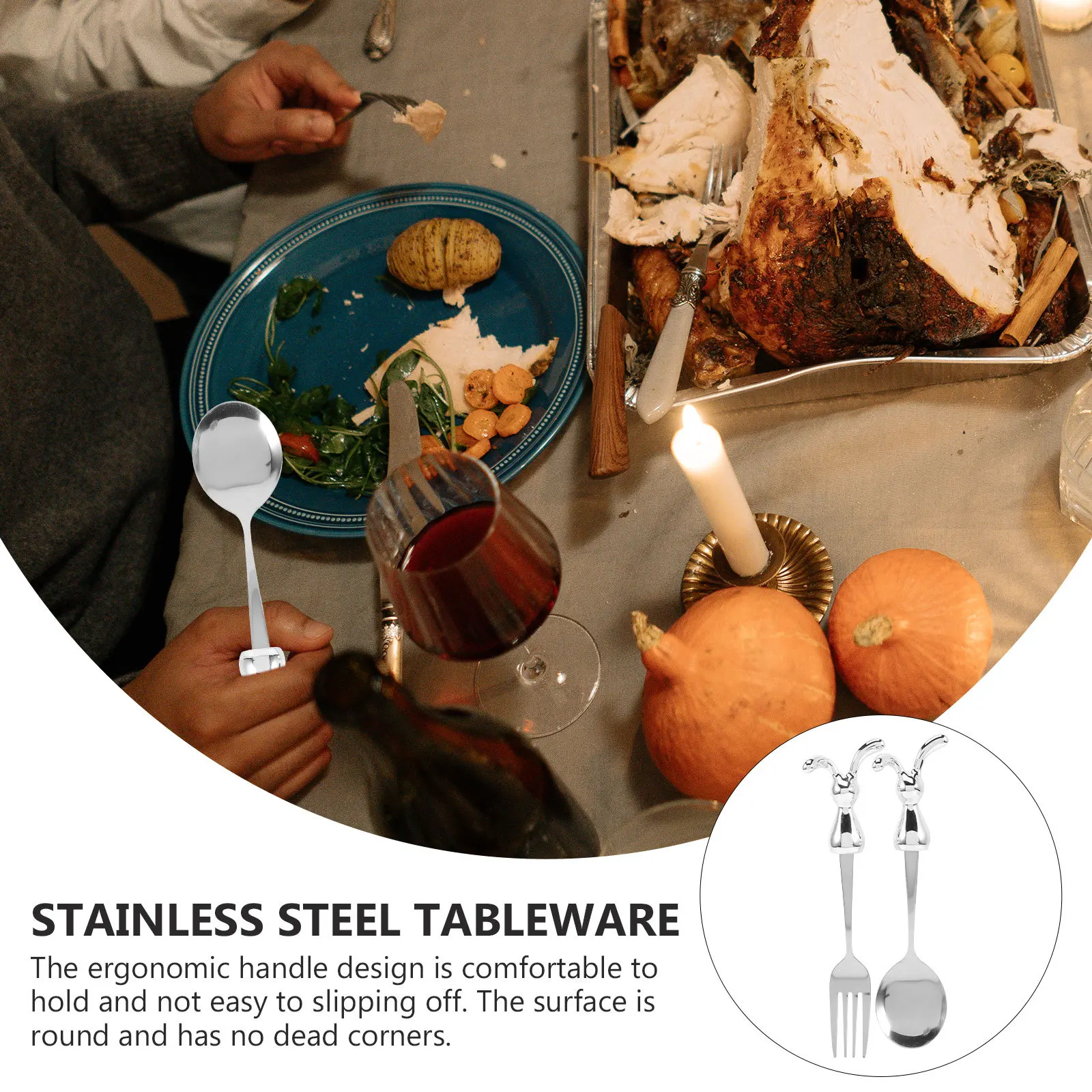 

2Pcs Bunny Rabbit Stainless Steel Fork Spoon Set Safe Kids Utensils Lightweight Portable Toddler Metal Tableware