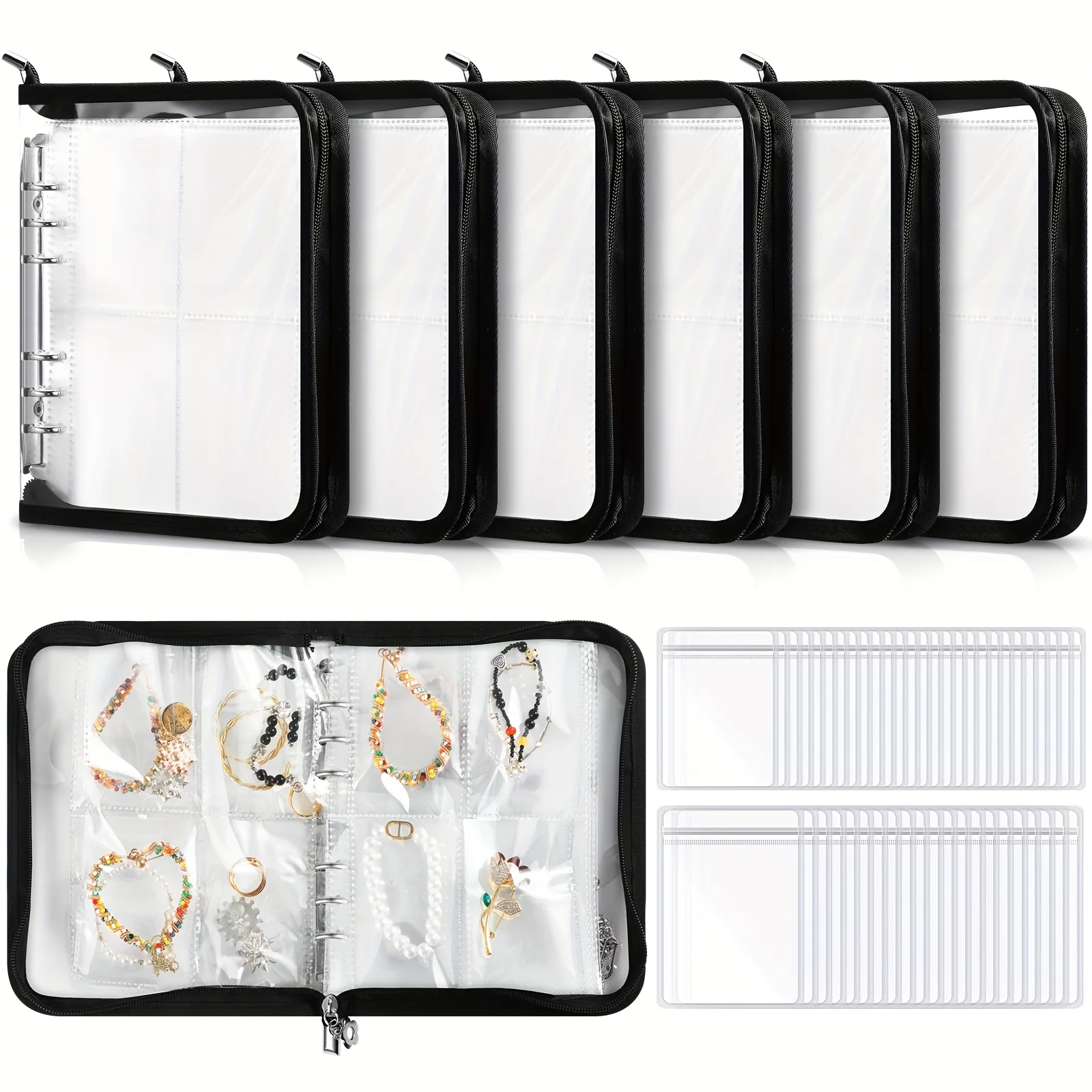 

6 Sets Transparent Jewelry Storage Book Travel Jewelry Organizer Earring Organizer Case Bracelet Holder For Necklace Earrings Ring Holder With Clear Zippered Pouch Anti Tarnish Pouches