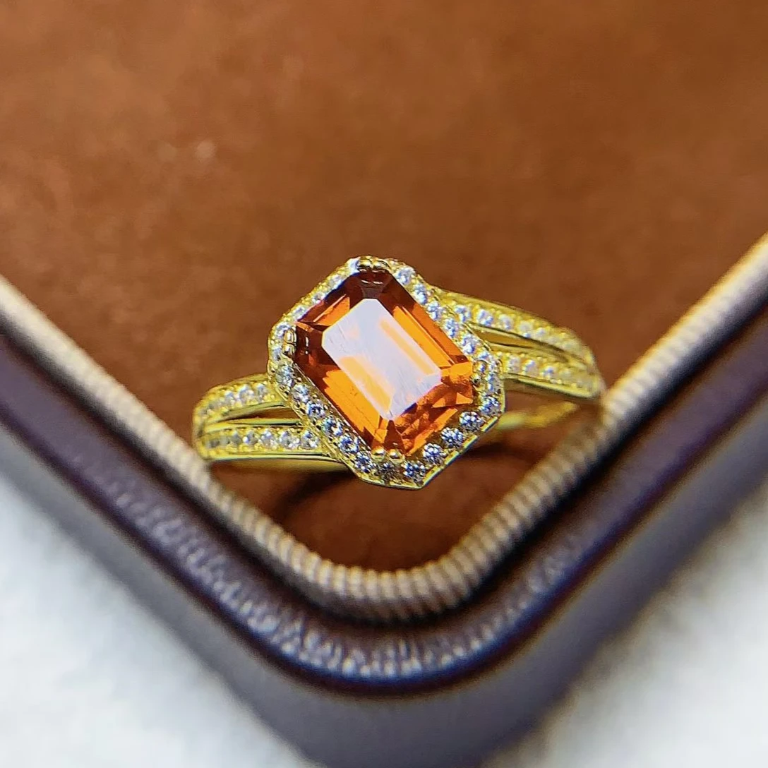 

Unique Design 925 Silver Gemstone Ring Natural Fanta Garnet Ring 6mm*8mm 1.2ct Genuine Garnet Jewelry