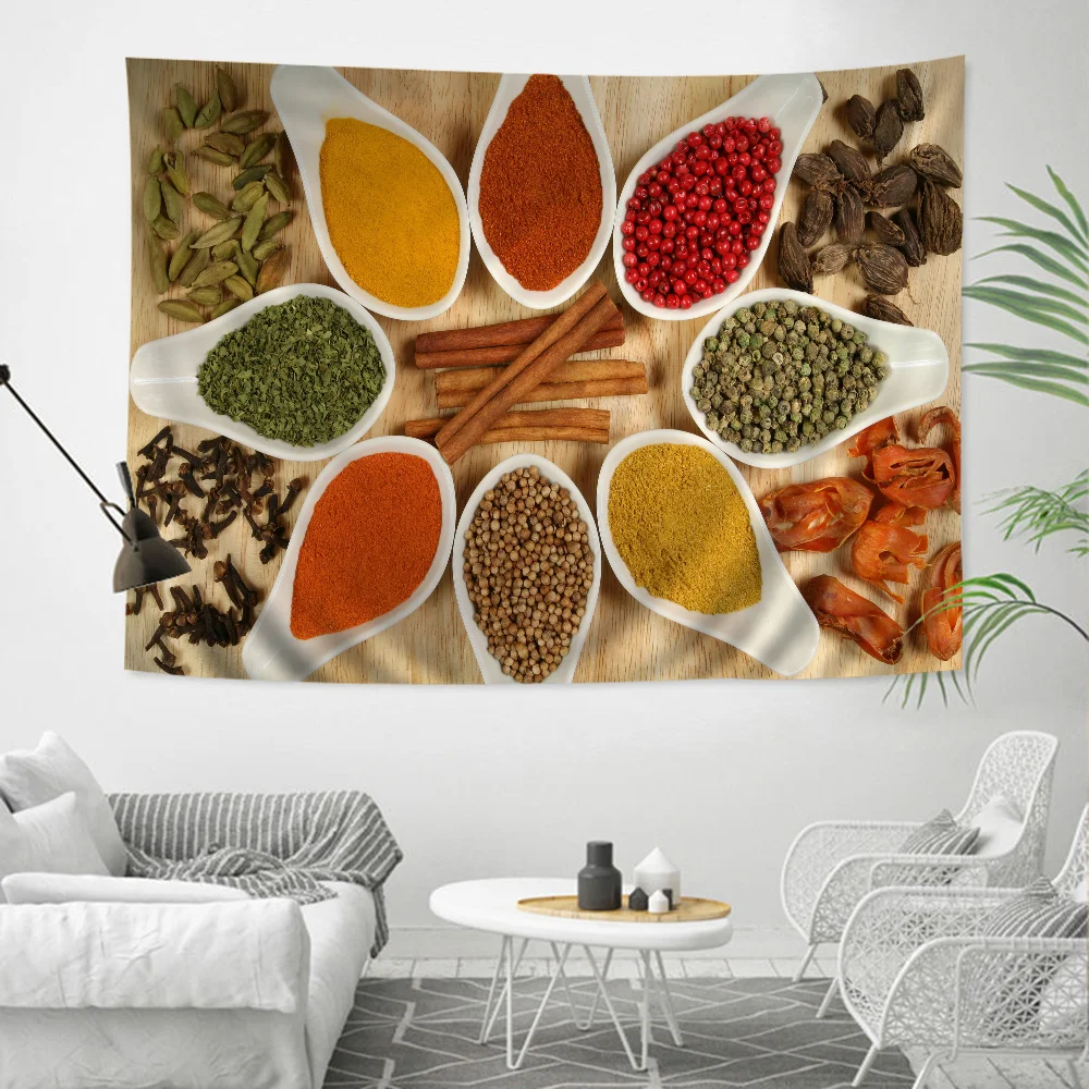 

Grains Spices Spoon Peppers Chart Tapestry Art Science Fiction Room Home Decor Cheap Hippie Wall Hanging