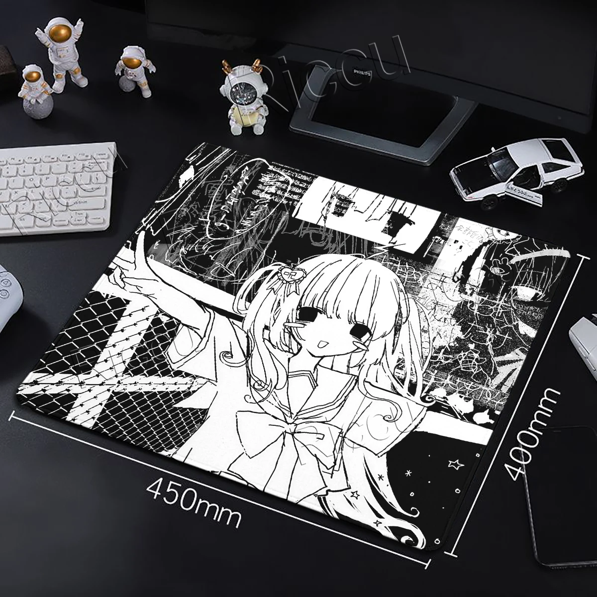 Black White Anime Desk Mat Landmine Subculture Cute Girls Small Mouse Pad Computer Accessories Office Keyboard Non-Slip Mousepad