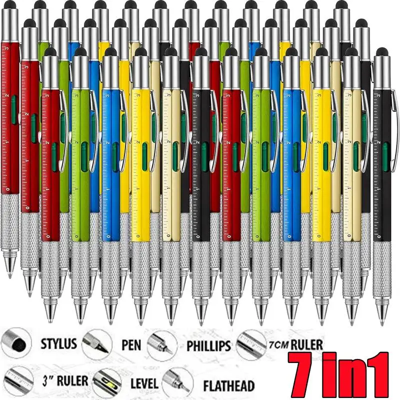 New 7 in1 Multifunction Ballpoint Pen Modern Handheld Tool Measure Technical Ruler Screwdriver Touch Screen Stylus Spirit Level