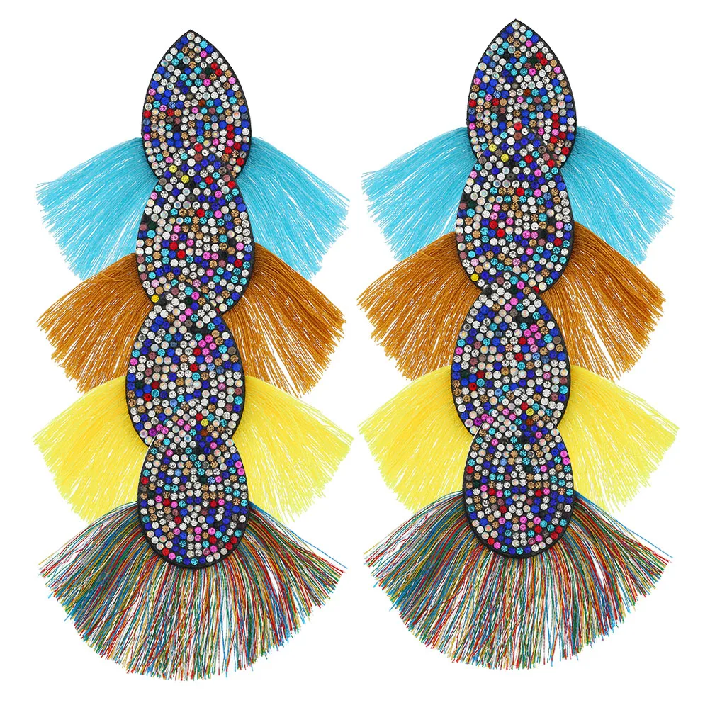 

Tassel Earrings Mixed Colors Fashion Crystal Stylish Decorative Polyester Women Ear Drops Party Wedding Gifts