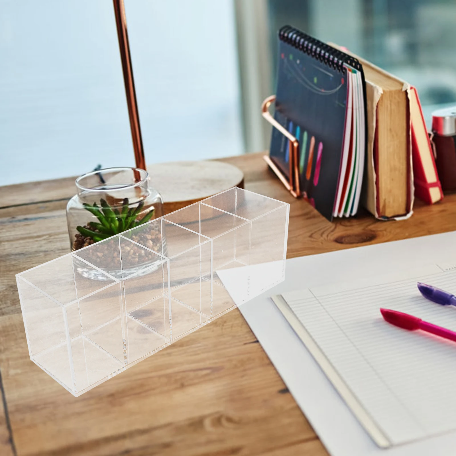 

Acrylic Pen Holder Storage Box Desk ganizer Multifunctional Pen Cup Makeup Brush Container Sundries Home Office Decorative