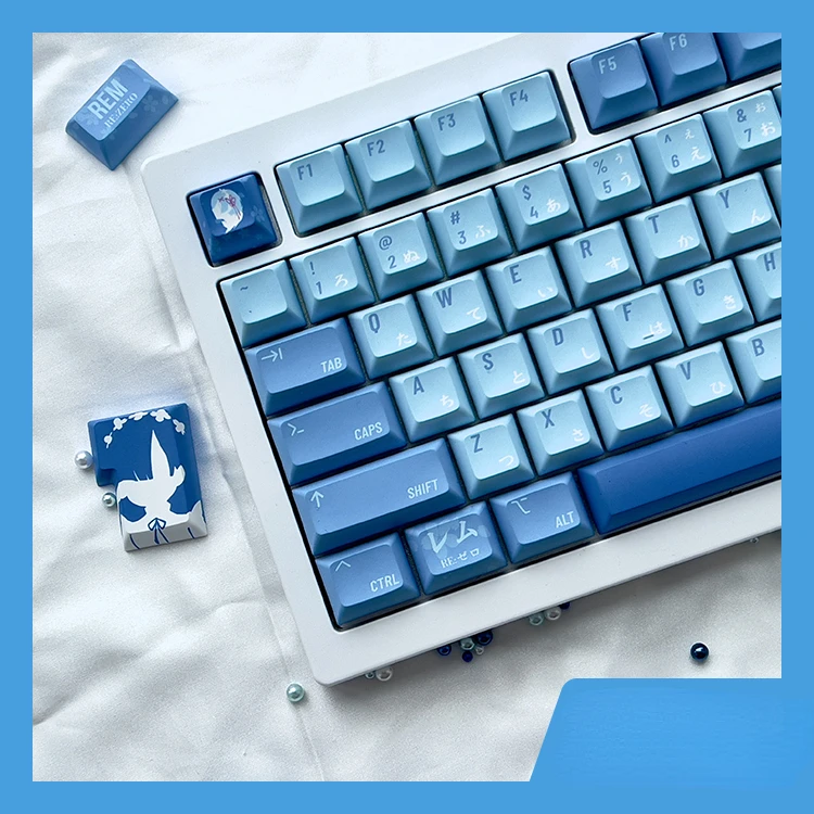 

Anime Custom Re:zero Theme Rem Ram PBT Maid Pink/Blue Keycap KCA Profile 140 Keys DYE Subbed For 104 Mechanical Keyboard