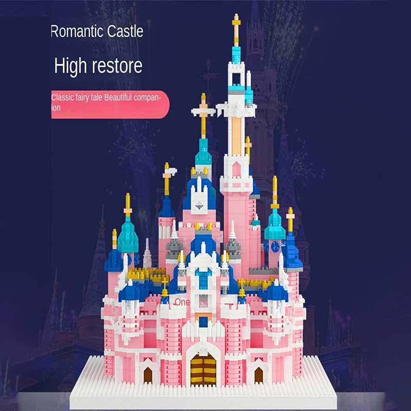 Dream pink castle building girls series of micro-particles difficult large puzzle assembling toys