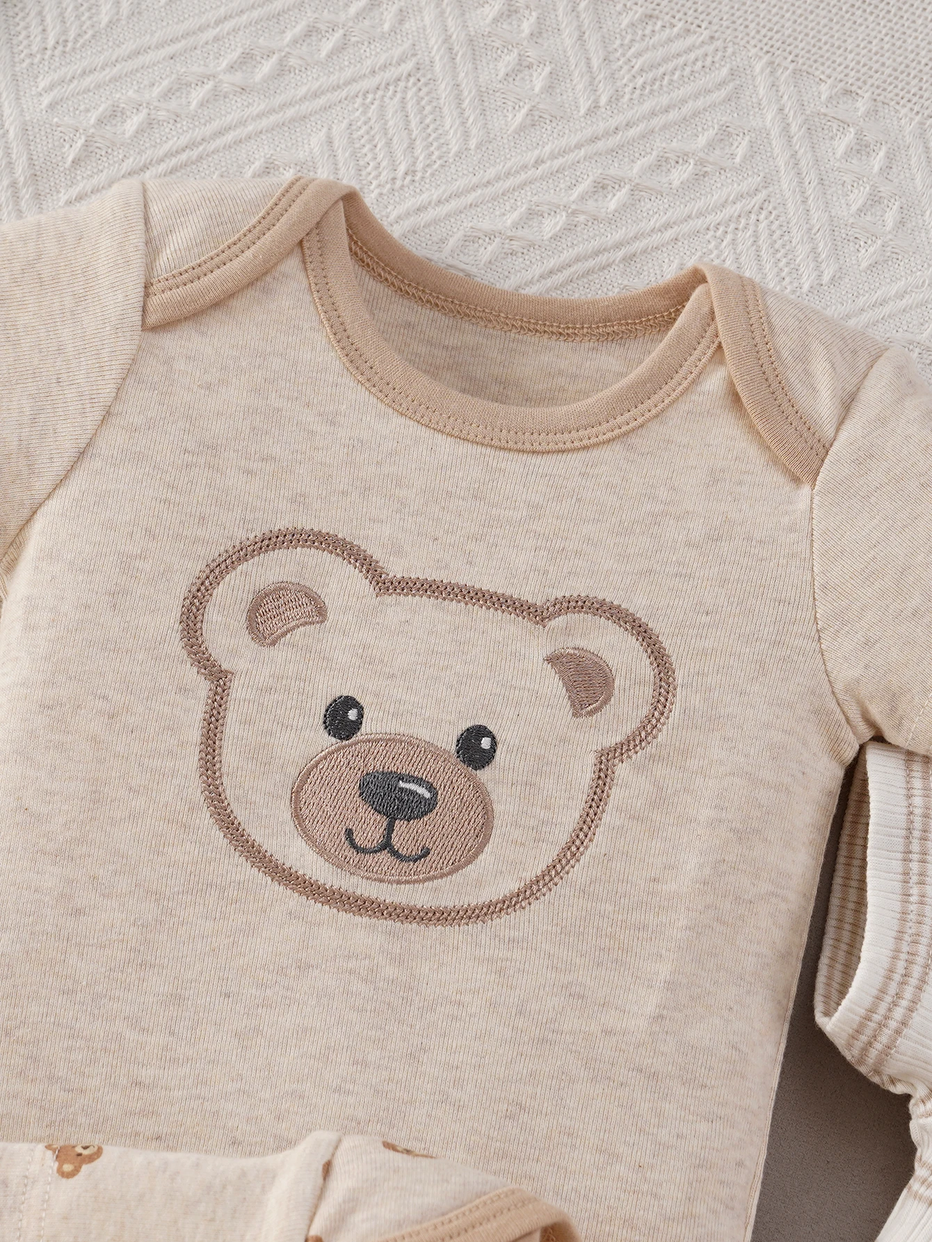 3-piece newborn triangle romper set with cute bear pattern, suitable for casual wear for boys aged 0-9 months, ideal as a gift for newborns, and perfect for outdoor activities