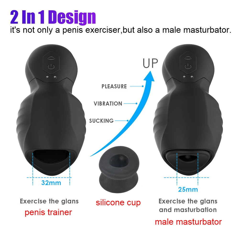 Vibrateur d'éjaculation retardée pour homme, entraîneur de pénis, ventouse de gland d'aspiration, tasse de masturbation masculine, 7 + 7 modes, 7,0