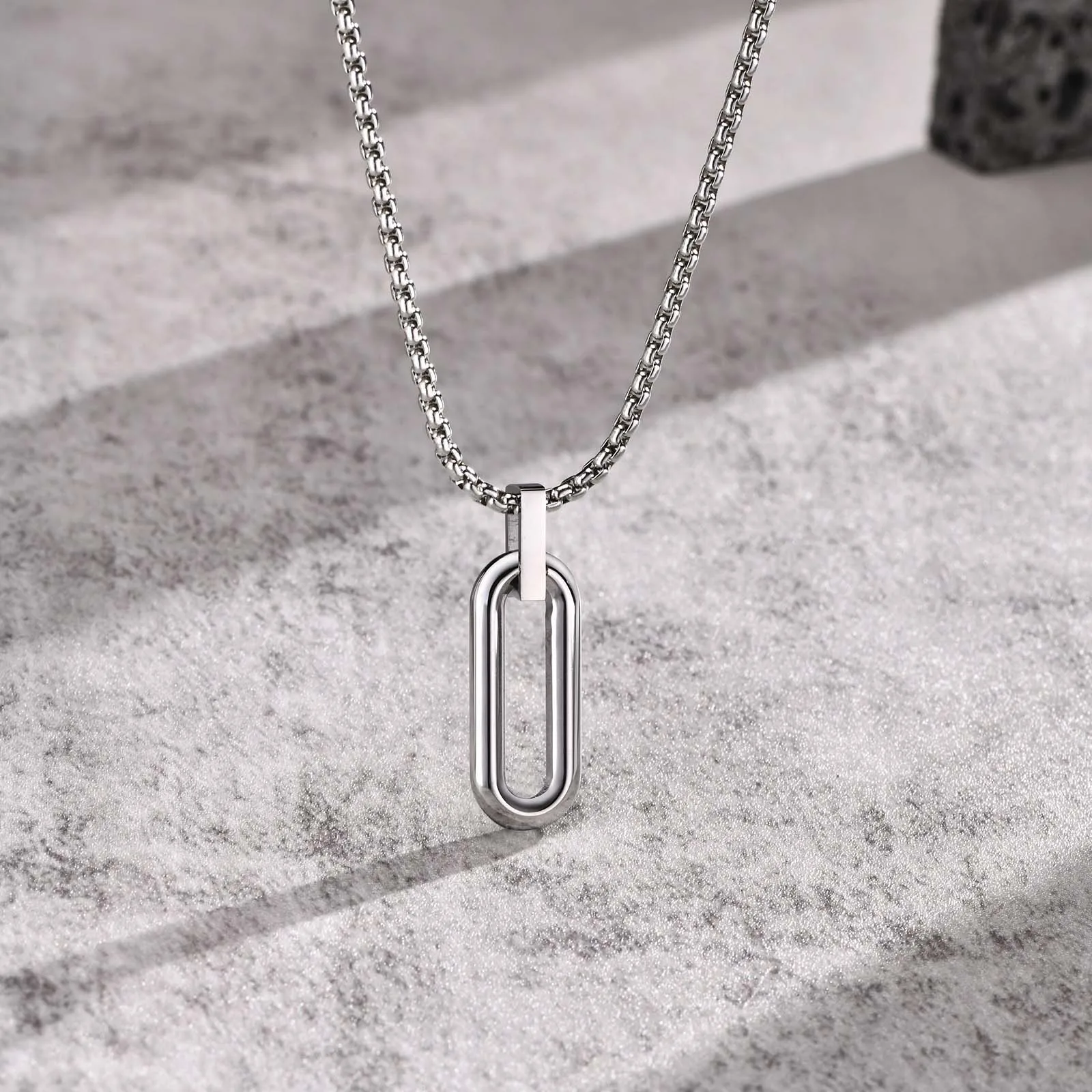 Vnox Geometric Necklaces for Men Women, Hollow Pin Shaped Pendant with Box Chain, Stainless Steel Collar Unisex Jewelry