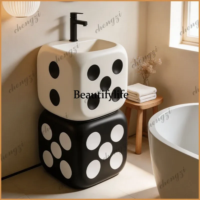 Y136 Cream wind designer column basin Floor-to-ceiling integrated art wash basin Stone creative face Hand basin