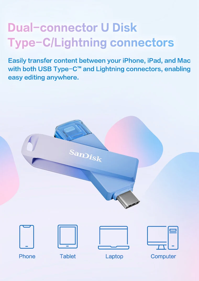 SanDisk Creator Phone Drive Typ-C und Lightning USB 3.2 Flash-Laufwerk für iPhone 13 14 und Smartphone 128GB 256GB Pendrive U Disk – Detail 4