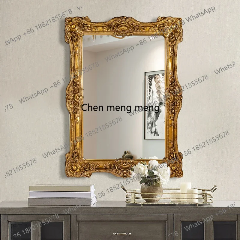 

European court style wall-mounted mirror hand-carved retro makeup mirror villa bedroom home dressing mirror