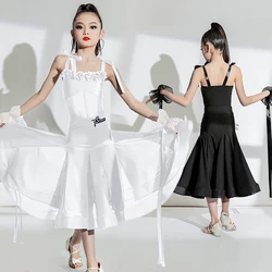 Sleeveless Modern Dancing Dress Girls Waltz Ballroom Dance Competition Dress Kids Chacha Samba Rumba Dance Costumes SL8856