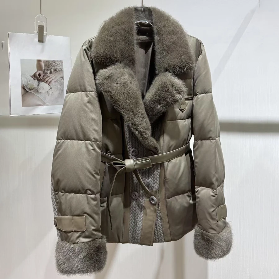 Real Fur Puffer Jacket With Fur Collar Black Natural Mink Fur Down Coat Winter Down Coat For Women Luxury Furry Jacket