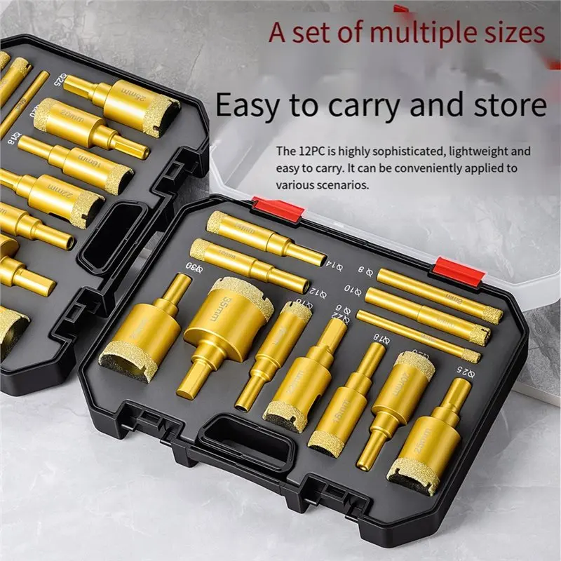 

A92P For , Glass And Tile Cutting-12-Piece Marble Drill Bit Hole Saw Kit Perfect For Drilling Porcelain, Marble