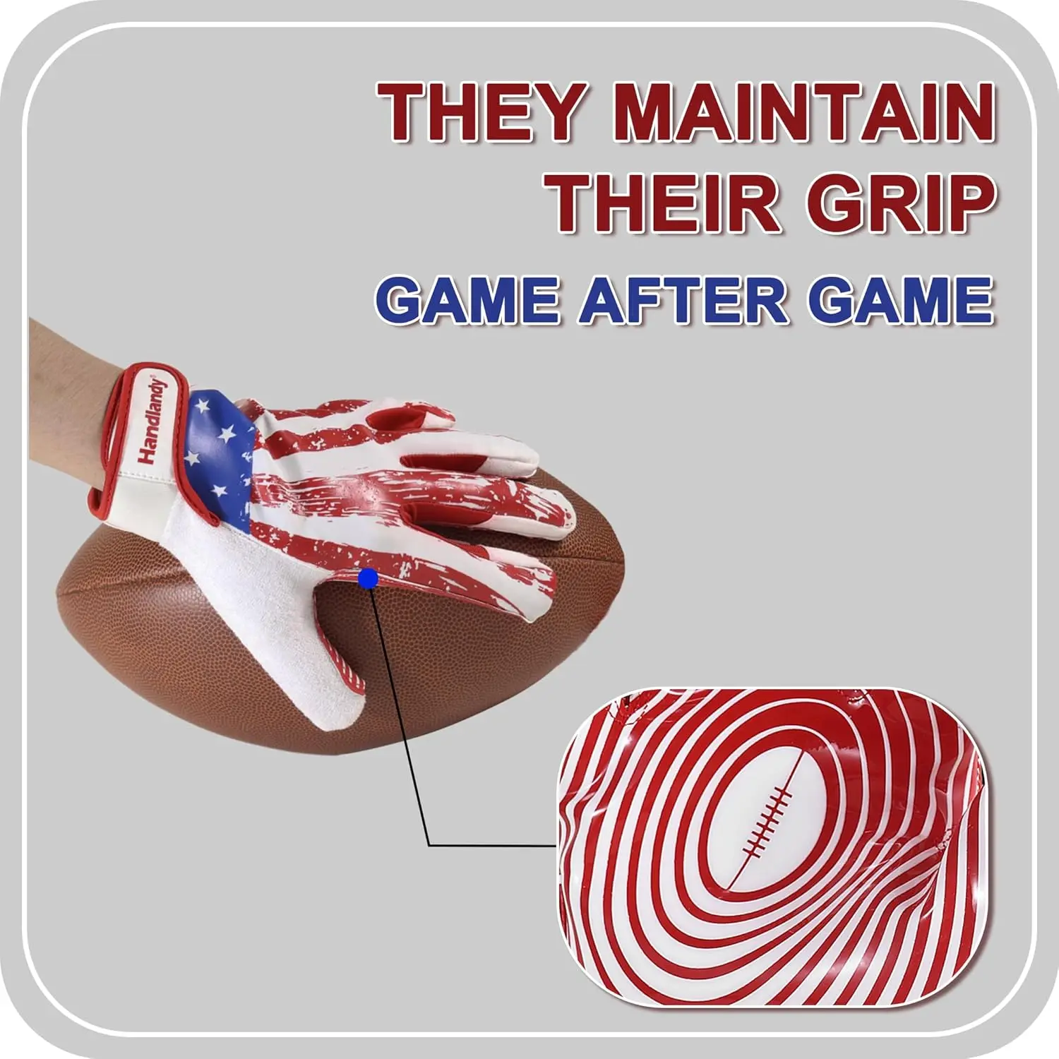 핸드랜디 유소년용 미식축구 장갑 (남녀 공용), 어린이용 스티키 와이드 리시버 장갑, 주니어 플래그 풋볼 장갑