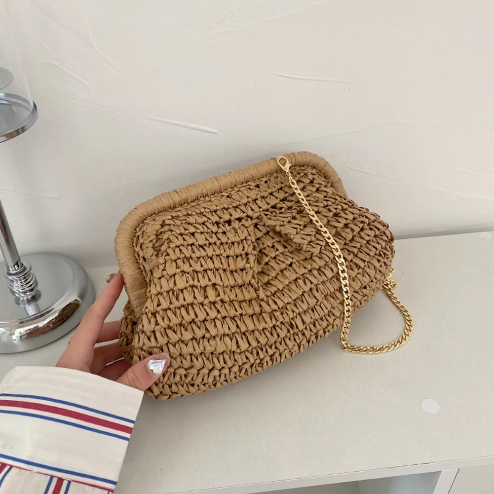 Tkane rattanowe torebka woreczek letnie cukierki plażowe kolorowe torebka Handmade listonoszka damska torba Crossbody kluska słomkowa torebka z