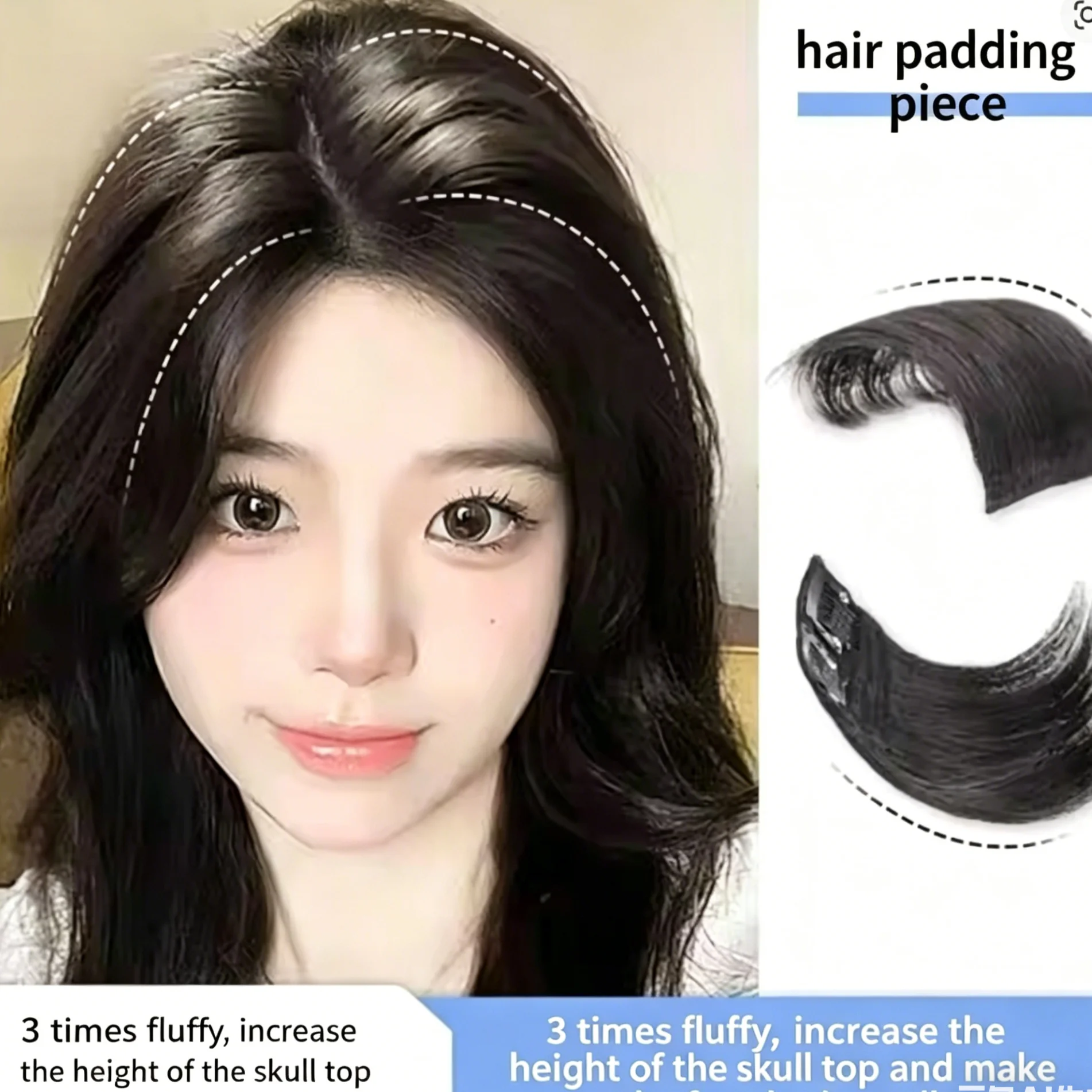 10-centimeter synthetic short straight hairpiece with seamless outer hair cover for women, located on the side of the head. image 3