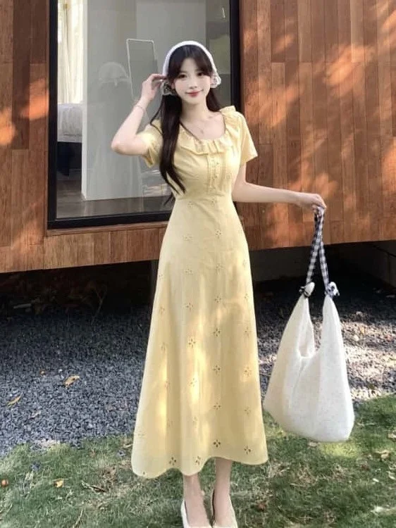 

Новинка: Женское летнее платье больших размеров с вышивкой, цветочным узором по подолу, квадратным вырезом, приталенное, в корейском стиле, облегающее, с длинной юбкой