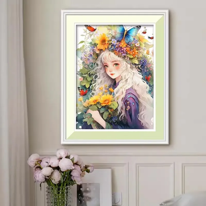 11CT 16CT Beauty Flowers Pre-Printed Cross Stitch DIY Embroidery Set Handicraft Floss Needle Crafts 160 Colors