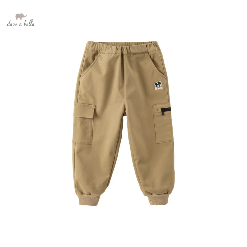 Dave Bella Children Boys Plush Pants 2023 New Winter Casual Pants Fashion Cool Cargo Pants Comfortable Outdoor Sport DK4237423