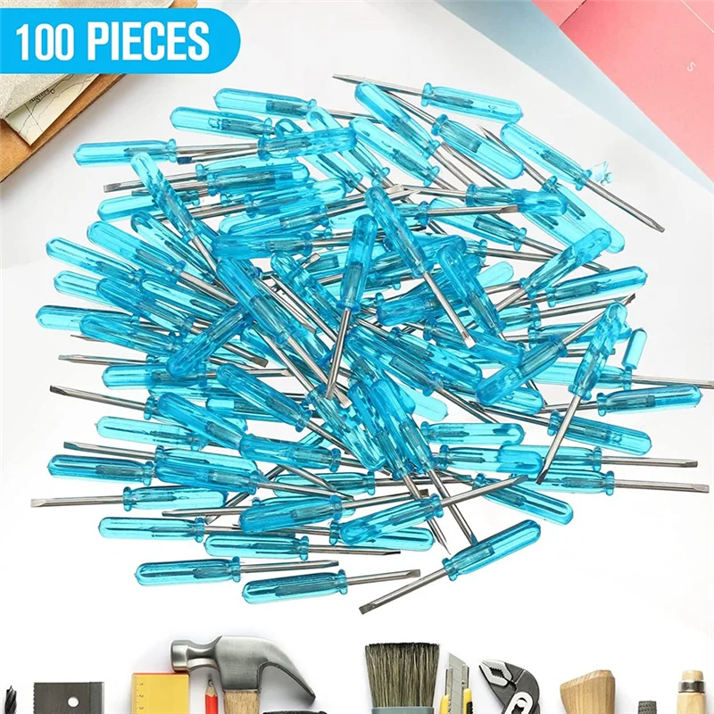

N84R 100 Pcs 2.0 Mm Mini Screwdriver With Blue Handle Micro Screwdriver For Watches Cellphone HDD Camera Laptop Repair Tool (Slo