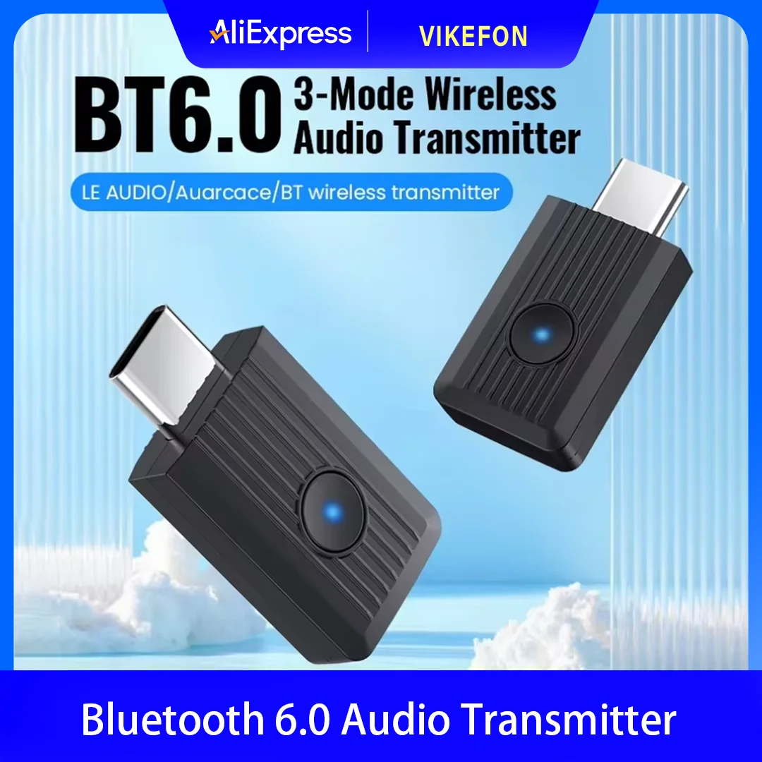 BT 6.0 Type-C Audio Transmitter Auracast LE Audio AptX Adaptive HD Low Latency Plug Play for PC Gaming Console TV