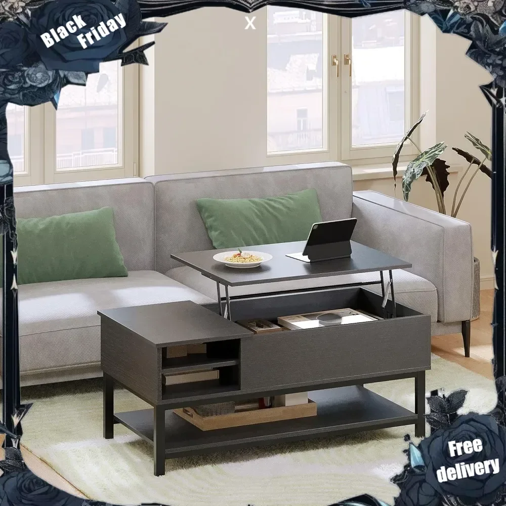 

Rise & Shine Coffee Table with Lift Top & Storage - 42" Black Lift Top Coffee Table with Dining Table Height and Storage