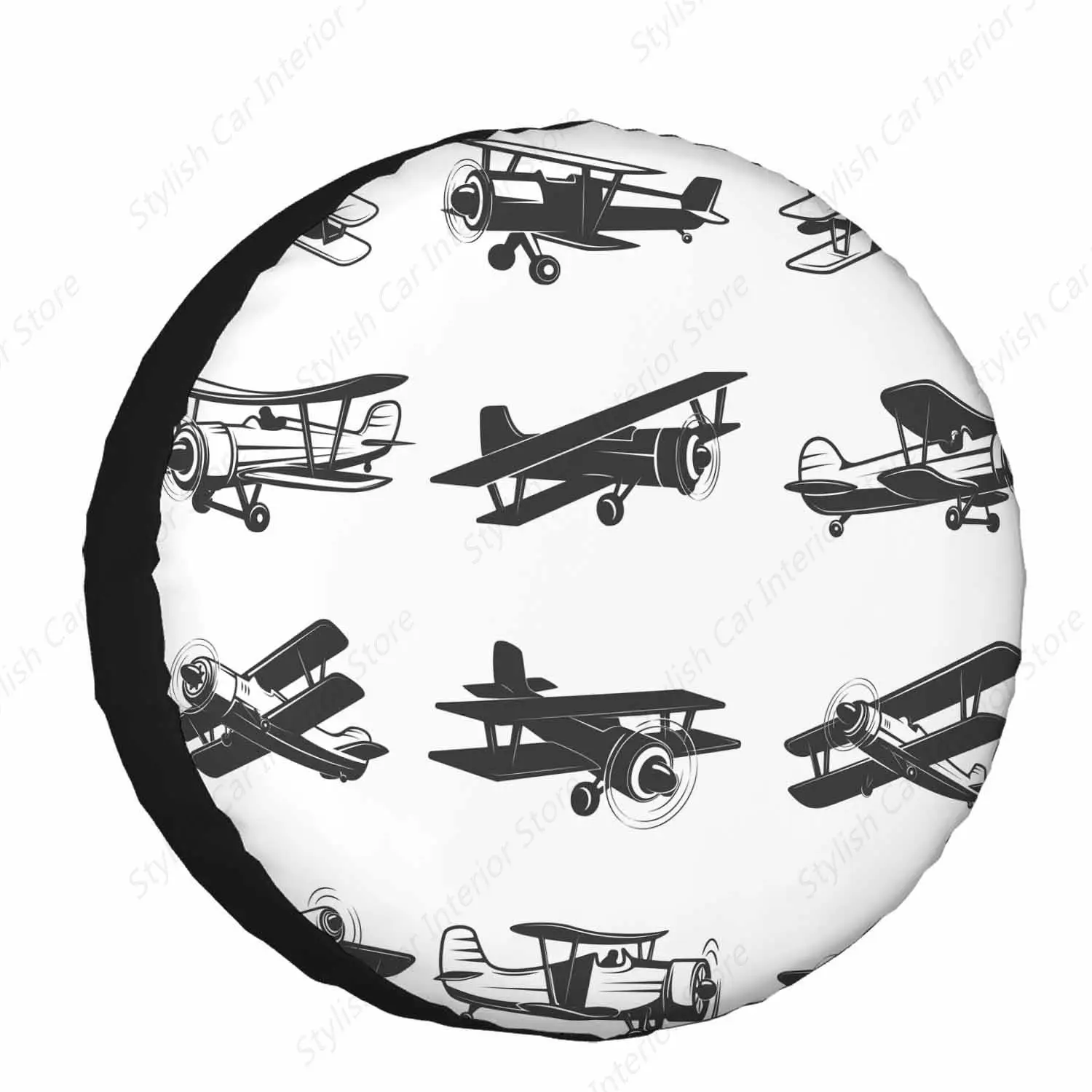 Aircraft Sign Spare Tire Cover Wheel Set of Vintage Airplanes Icons Protectors Weatherproof Universal for Trailer Tire Cover