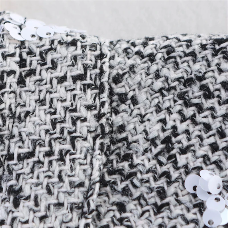 KEYANKETIAN 2025, neues ärmelloses Minikleid mit Pailletten und Tweed-Textur, Retro-Stil, Stehkragen, Damen-Pullover, A-Linien-Kleider