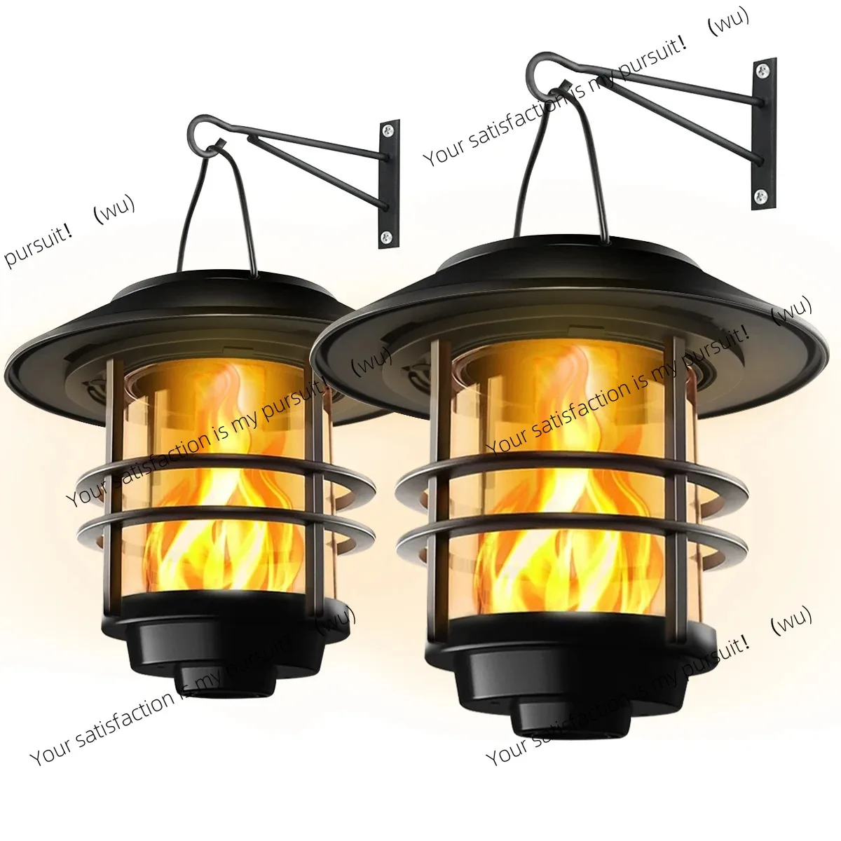 1pcs Solar Hanging Lantern Outdoor Flickering Flames Waterproof Heavy Glass Stainless Solar Outdoor Light for Wall Fence Patio