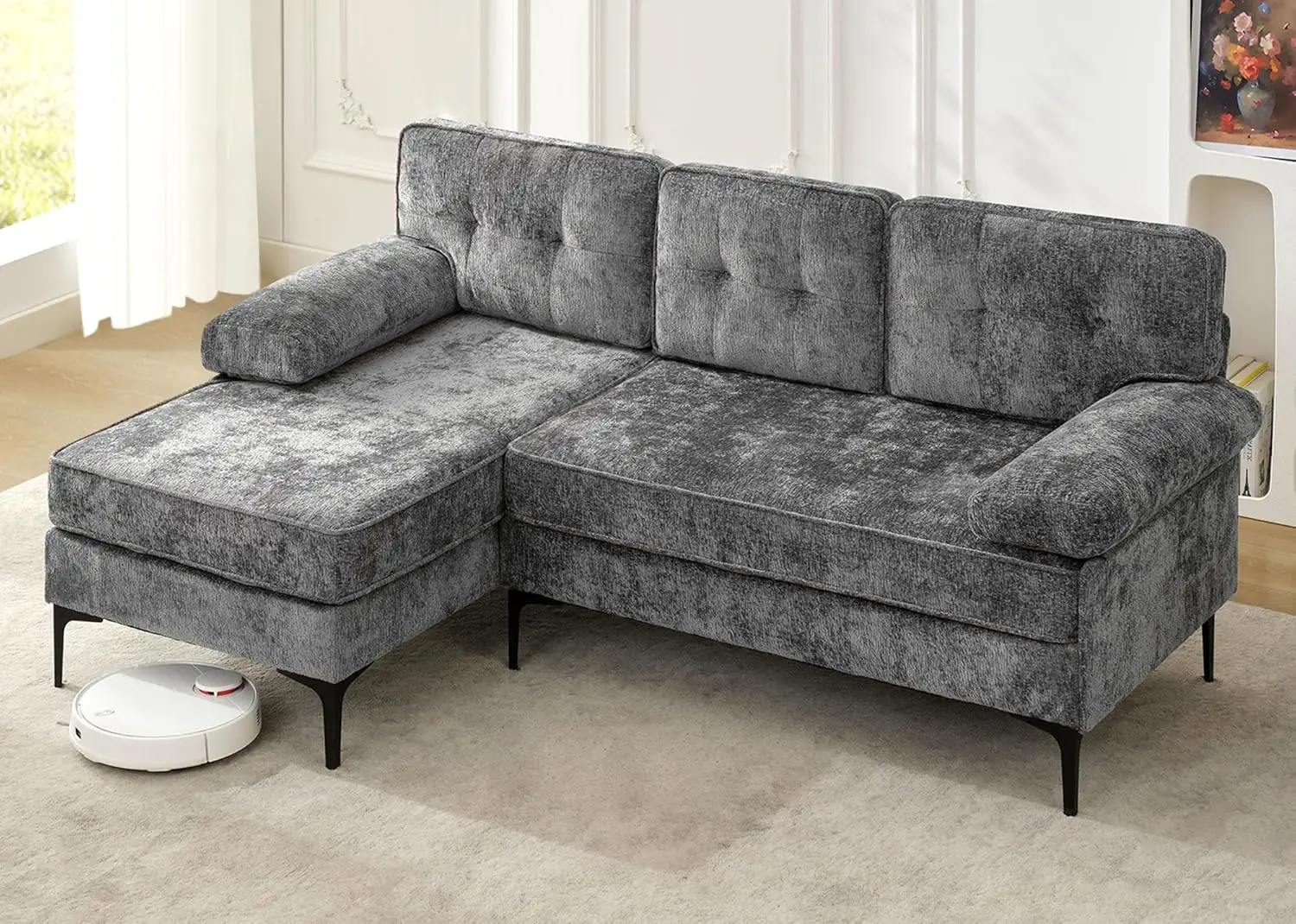 

Convertible Sectional Sofa, 82" Chenille L Shaped Couch with Reversible Chaise, 3-Seat Comfy Couch Set for Small Space Apartment