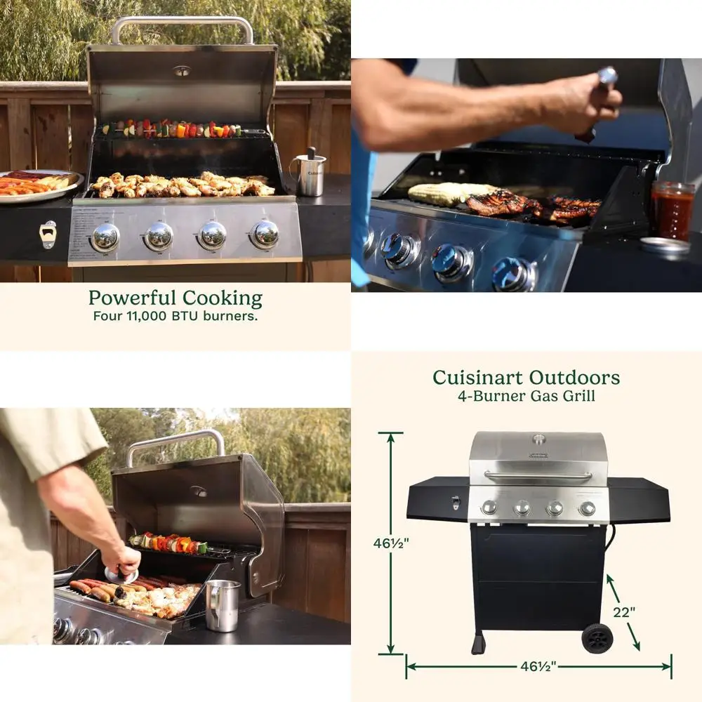 

Пропановый гриль из нержавеющей стали 44,000 БТЕ с чугунными решетками и приставными столиками для приготовления пищи на открытом воздухе