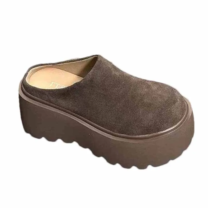 Pantofole da donna con plateau e tacco alto Scarpe da passeggio alla moda in pelle scamosciata Décolleté di tendenza da donna Abito con cinturino