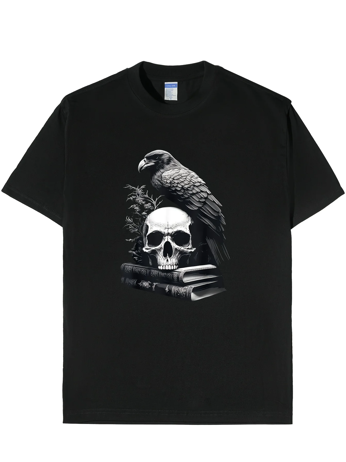 Men Skull Crow Graphic Cotton T-Shirt Regular Fit Crew Neck Short Sleeve Breathable Soft Fabric for All-Season Casual Wear