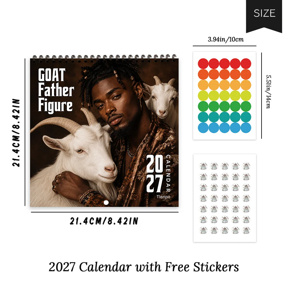 1pc 2027 Gentleman Goat Wall Calendar,12‑Month Planner,Gift For Back‑to‑School,Christmas,New Year,Free Stickers Included