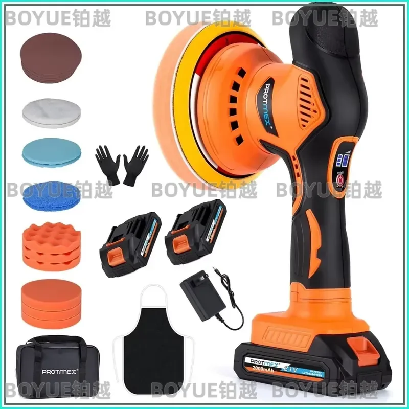 Cordless Car Buffer Polisher 21V Dual Battery 6 Inch Waxing Kit Variable Speed Auto Detailing Tool with Multiple Pads