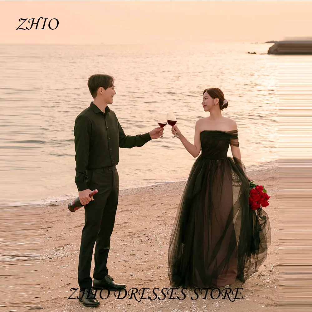 

ZHIO Romantic Beach Lace Black Wedding Photo Shoot Tulle A-Line Strapless Korean Vacation Outdoor Long Skirt Customized