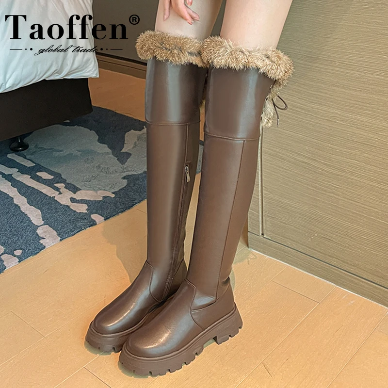 

Taoffen New Women Long Boots 2023 Plush Zipper Winter Shoes Woman Fashion Ins Warm Over Knee Boots Ladies Footwear Size 34-40