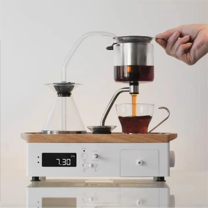 Drip automatic coffee machine alarm clock walnut mobile phone charging solid wood tea table
