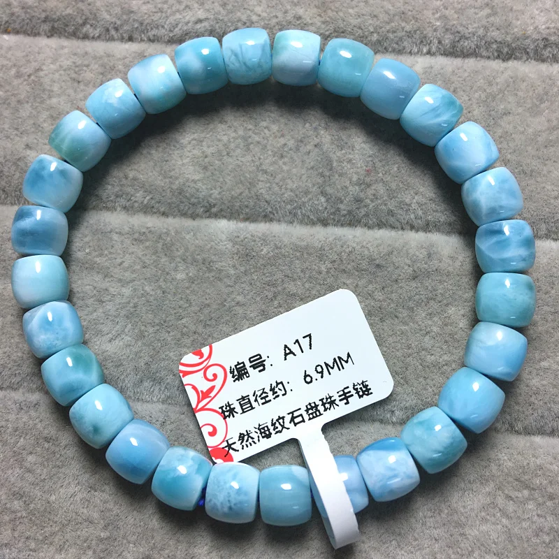 Natural Sea-Pattern Stone Jadified Bead Dominica Gemstone Blue Cube Sugar Larimar Bracelet Women