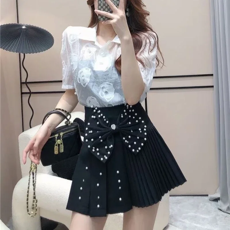 Süße plissierte hohe Taille kurze Faltenröcke für Frauen Kawaii Mini weiße Qualität Premium Harajuku koreanischen Stil Casual Frau Rock
