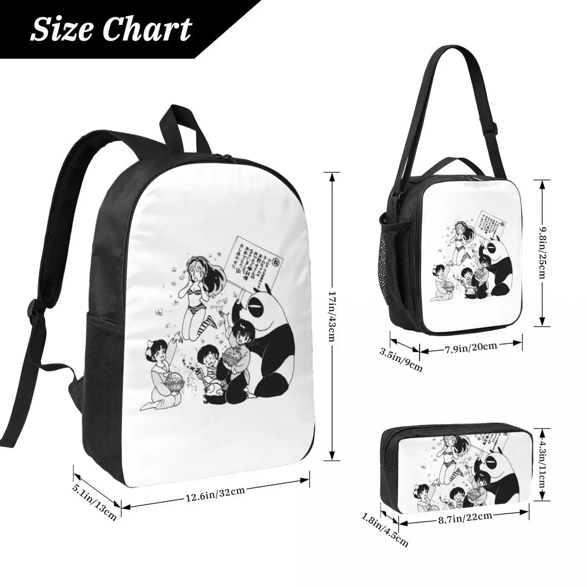 Plecak Ranma 12 Urusei Yatsura Uczniowski Chłopcy Dziewczęta Torba na Książki Torba Szkolna Torba na Laptopa Torby na Ramię 3 szt. Izolowana Torba na Lunch Piórnik