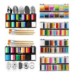 Bowitzki Face Paint 12x10gm Professional Body Paint Kit Adults Stencil One Stroke Split Cake Rainbow Makeup