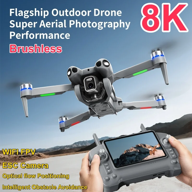 5.6in Large Screen Brushless Obstacle Avoidance WiFi FPV RC Drone 8K ESC Camera Optical Flow Hover APP Remote Control Quadcopter