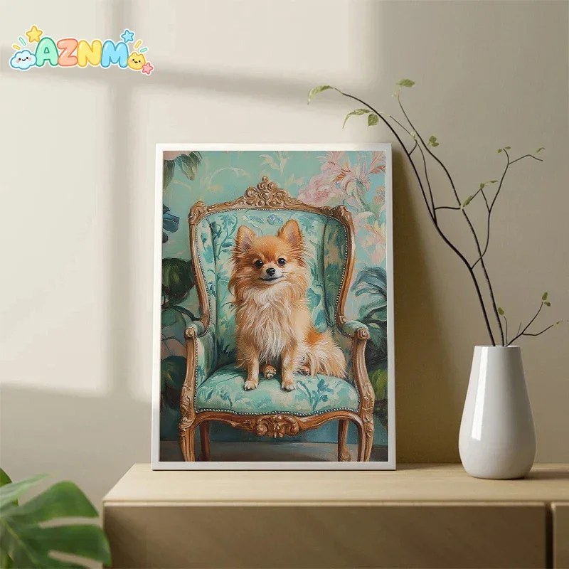 Dog on Stool Bichon Frise Greyhound Pomeranian Retro Poster Canvas Printing Wall Art Picture for Room Home Decor Dog Lover Gi