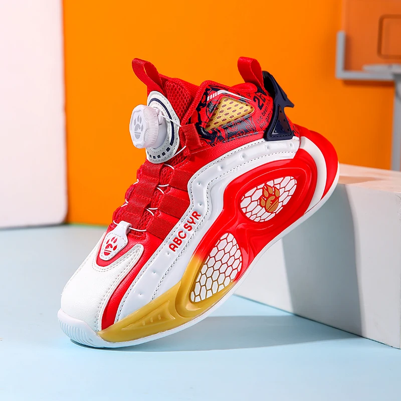 Tênis de basquete alto para crianças, esportes escolares, instrutor de corrida, novo design, sapatos infantis para menino, 6 a 14 anos