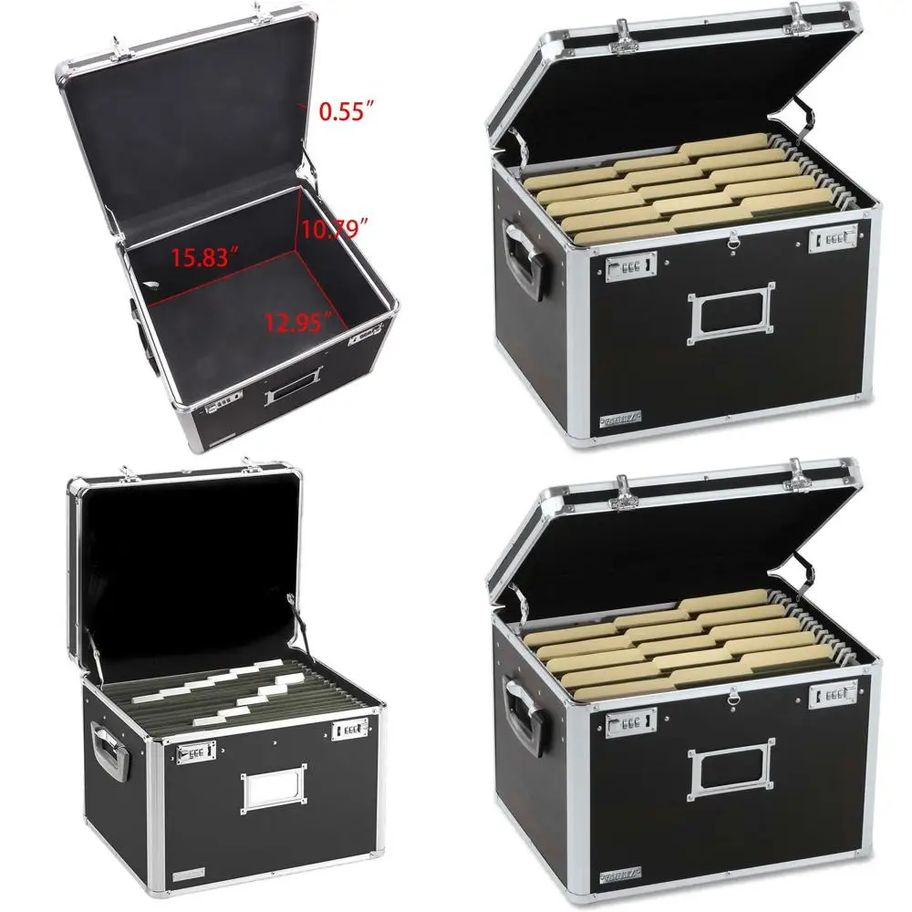 

Legal/Letter Size Storage Box with Dual-Combination Lock, 17.5x14x12.5 Inches, Black for Document Filing & Organization