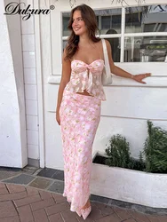 Dulzura Sexy Matching Suit Floral Print Sleeveless Strapless Tube Top Midi Dress Set Women Summer Beach Party Club Wholesale Y2K